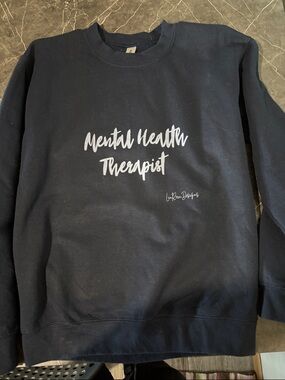 Gildan Crewneck Sweatshirt with White Script "Mental Health Therapist"